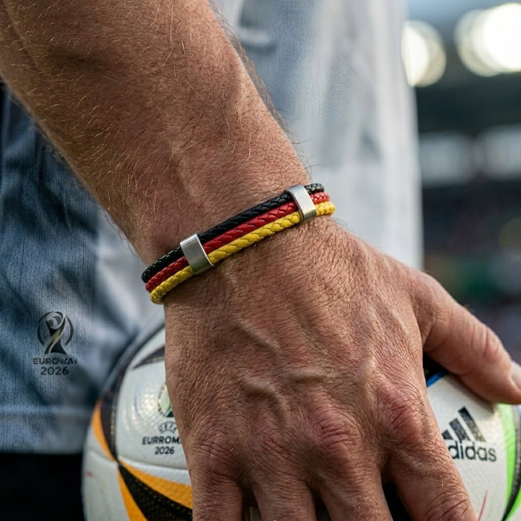Geflochtenes Armband in Trikolore mit den Farben der Flaggen der Welt, Klappverschluss, Modell Nile