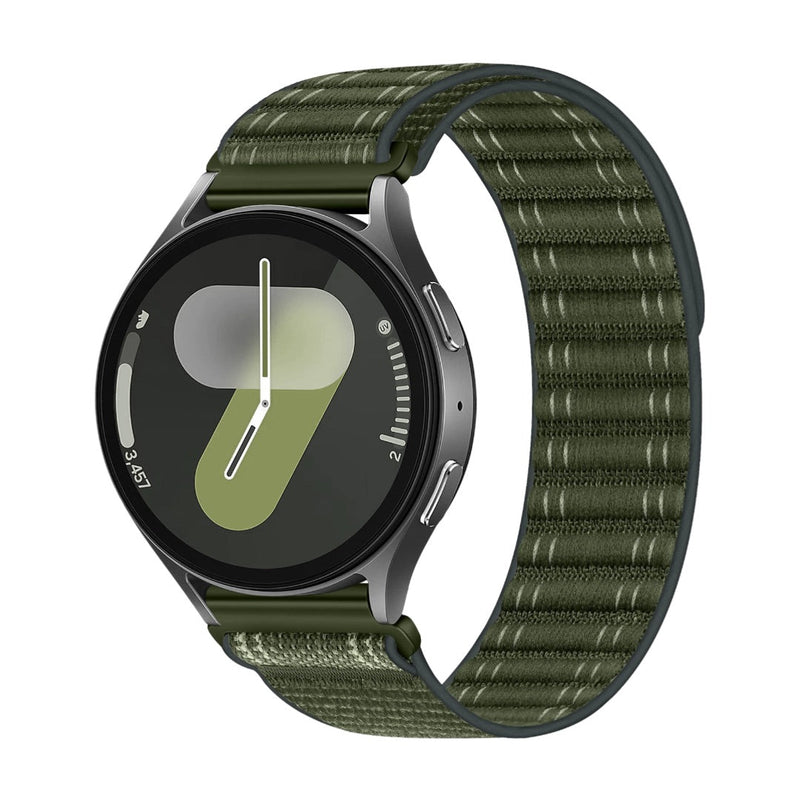 Bracelet velcro en nylon vert pour montre Huawei, style robuste et moderne, compatible 44-46 mm.