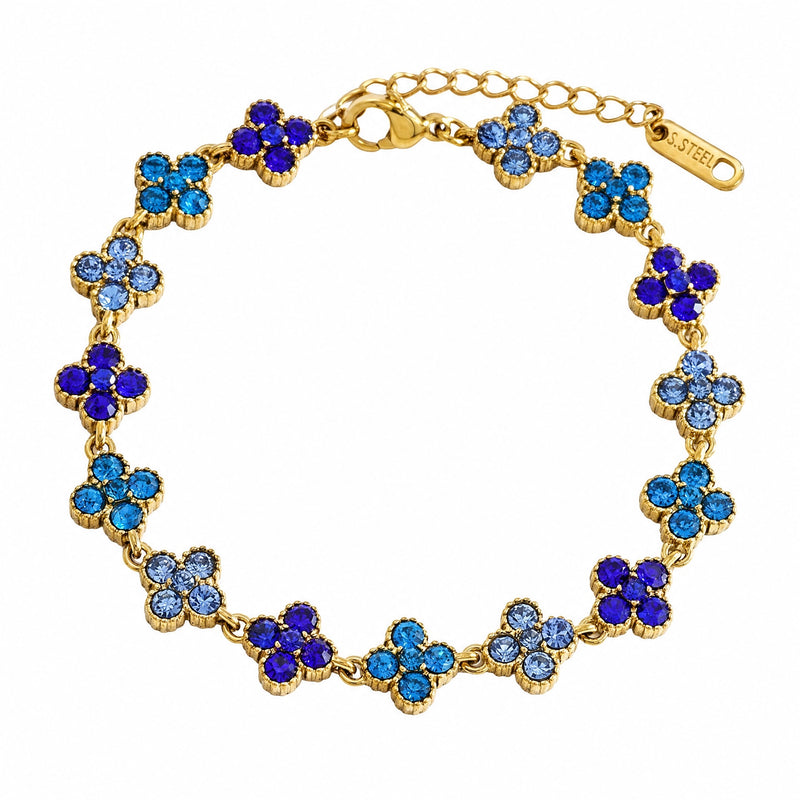 Bracelet en acier inoxydable, motif trèfle orné de cristaux, accessoire féminin ajustable, éclat luxueux, modèle Lisiana