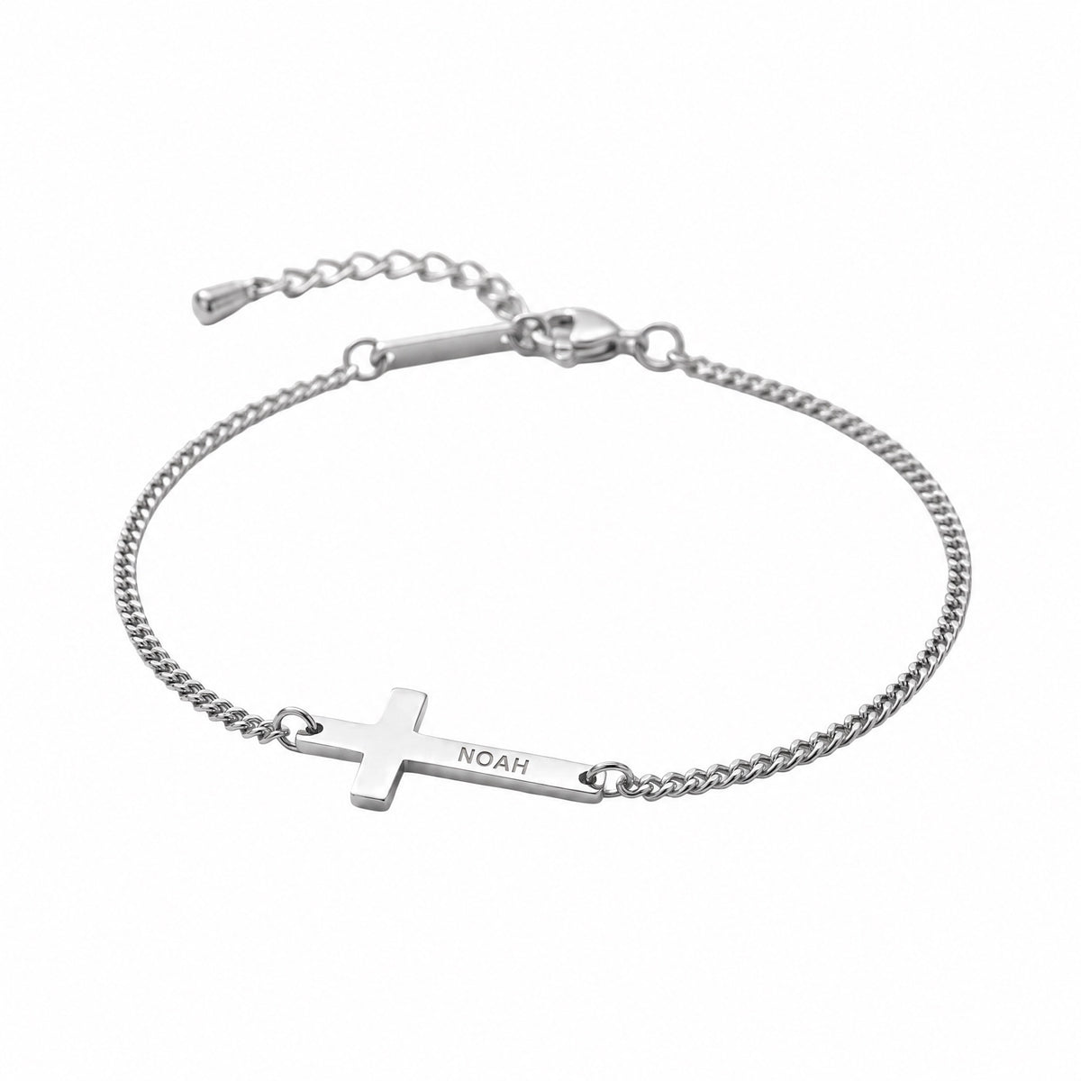 Bracelet croix gravable en acier inoxydable, chaîne fine ajustable, symbole personnel à porter chaque jour, modèle Shilore