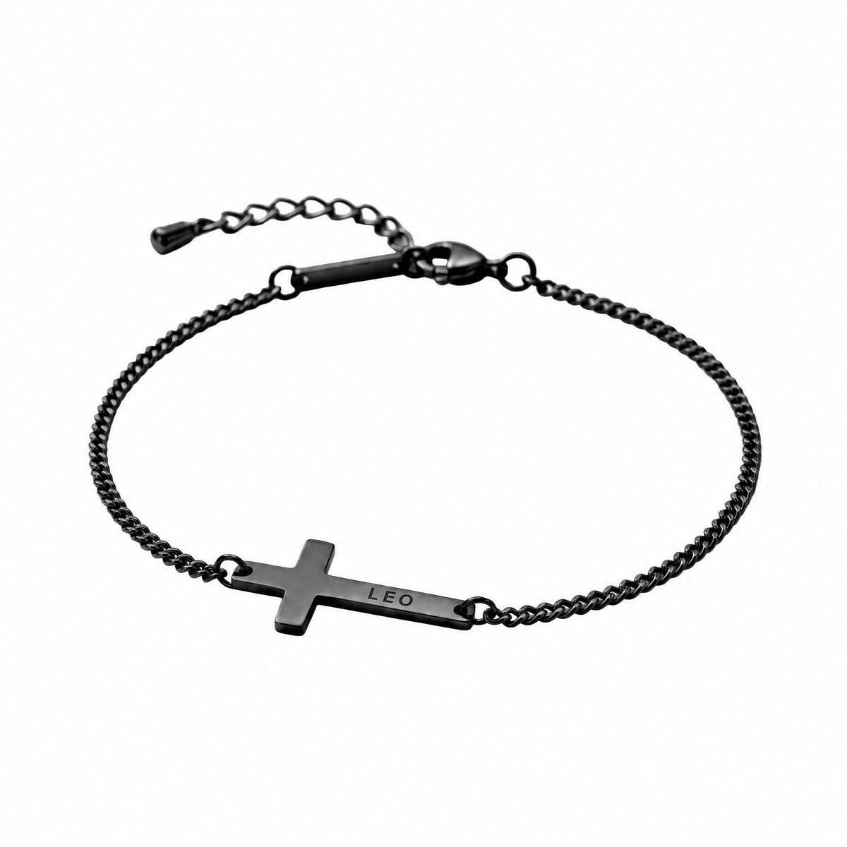 Bracelet croix gravable en acier inoxydable, chaîne fine ajustable, symbole personnel à porter chaque jour, modèle Shilore