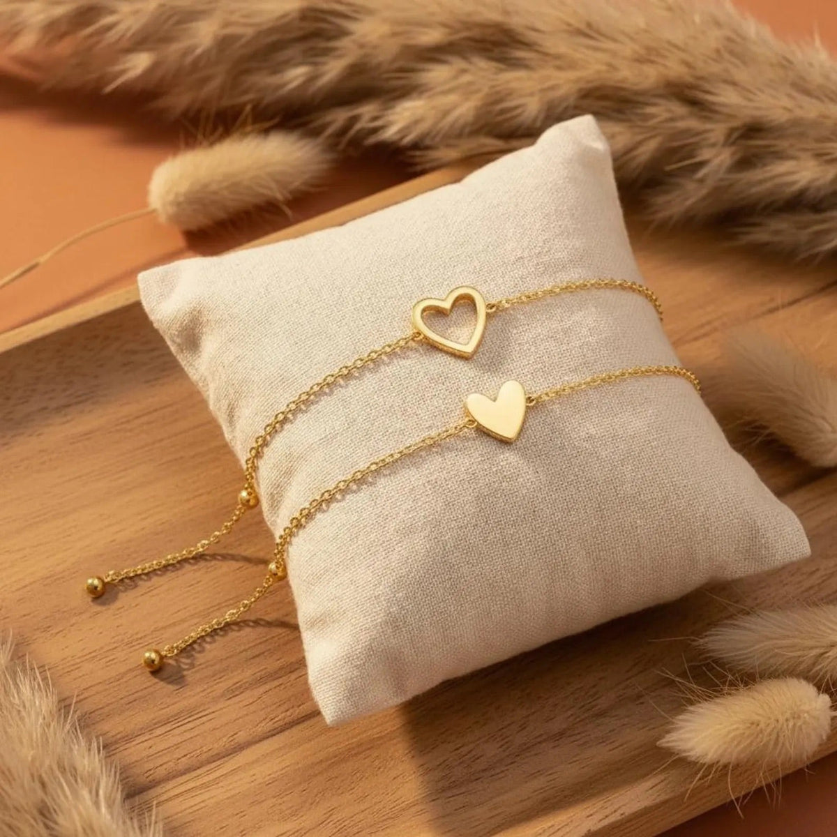 Herz-Armbänder für Mutter und Kind, Duo verstellbarer Armbänder aus Edelstahl, Schmuck als Symbol für Verbundenheit und Liebe, Modell Kéamo