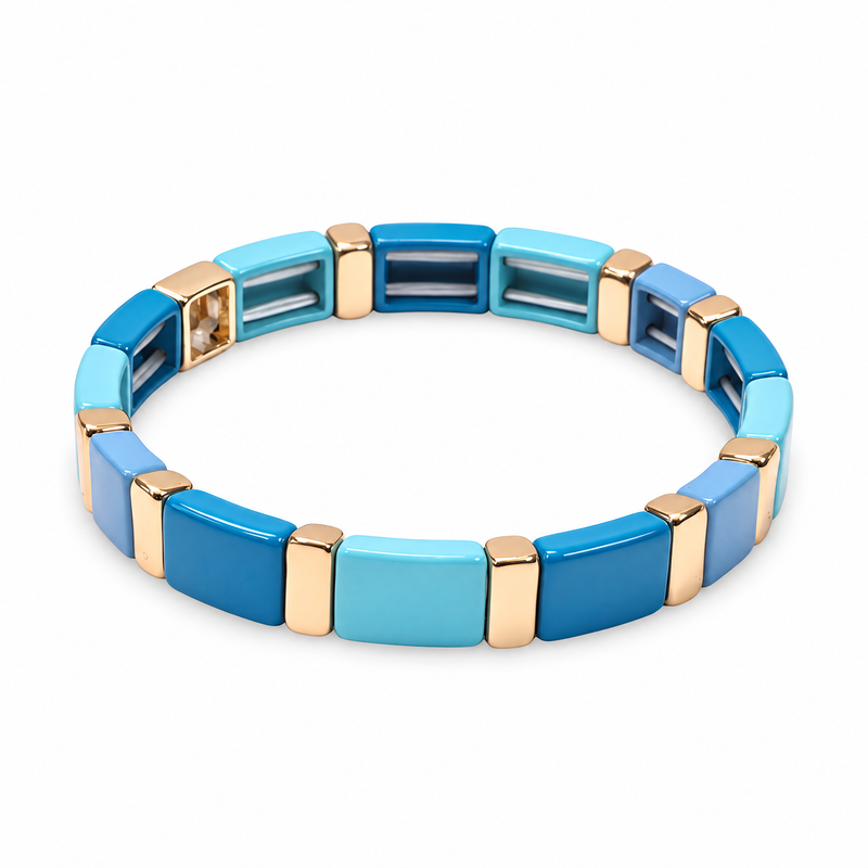 Packshot studio bracelet Calypso style 1, maillons émail multicolores.