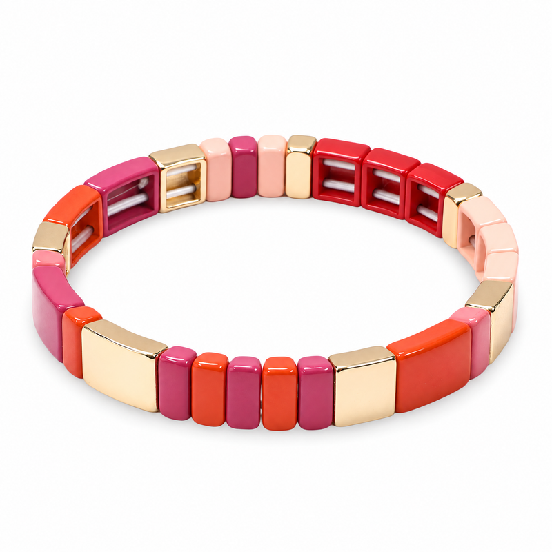 Packshot studio bracelet Calypso style 11, maillons émail multicolores.