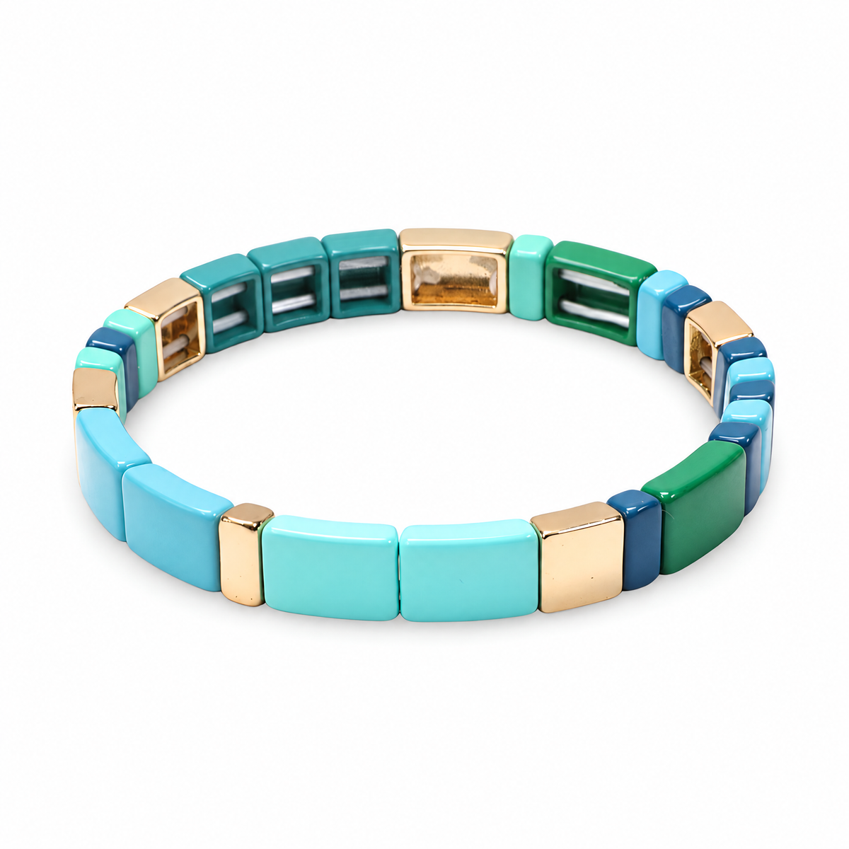 Packshot studio bracelet Calypso style 3, maillons émail multicolores.