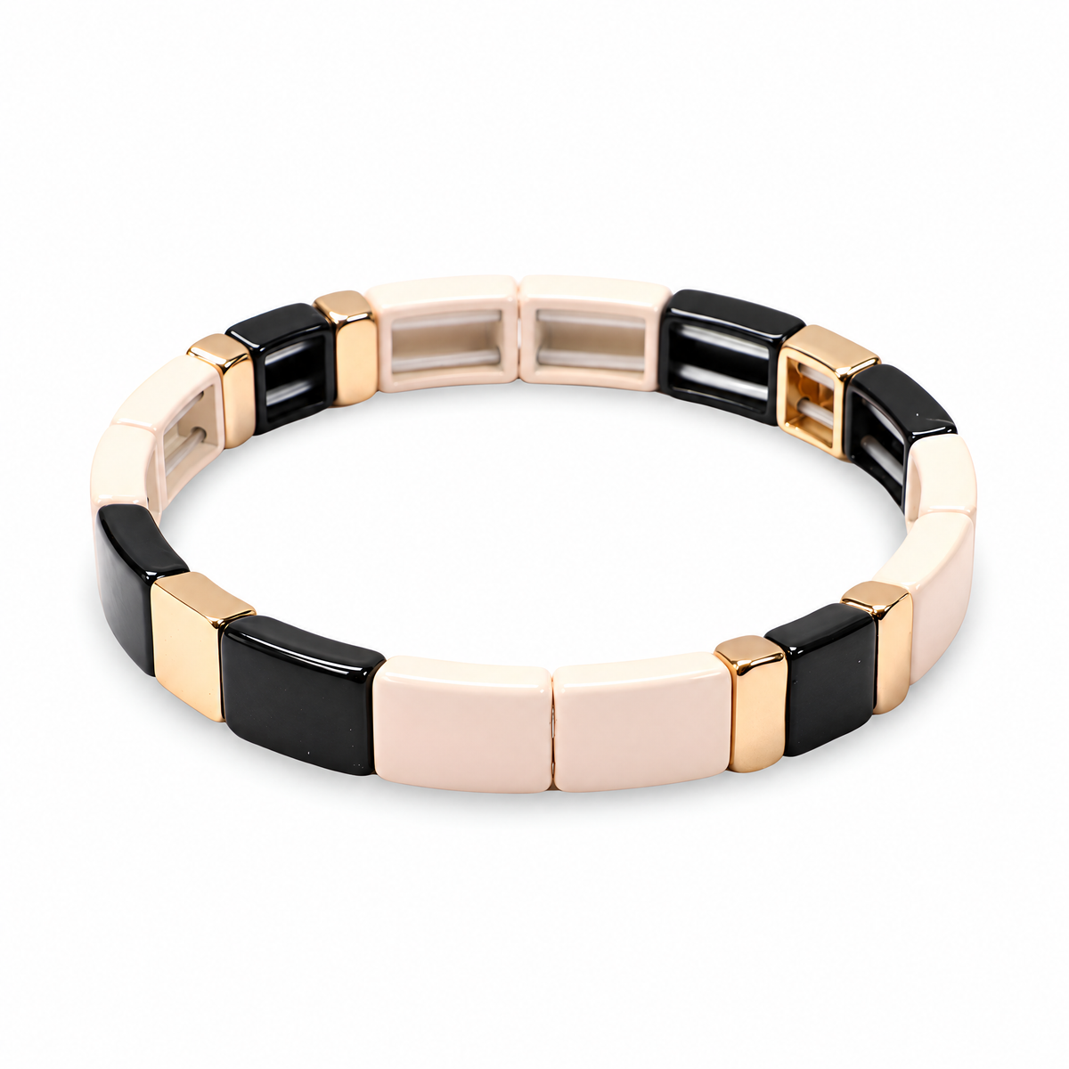 Packshot studio bracelet Calypso style 9, maillons émail multicolores.
