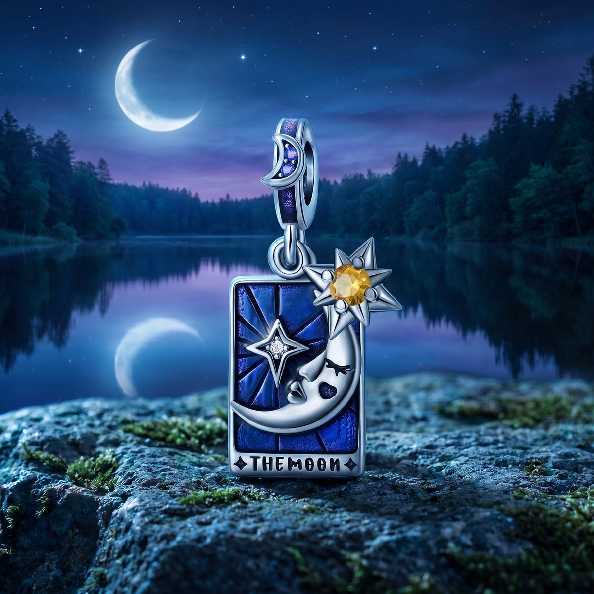 Charm tarotkortet Månen, farvede emaljer og zirkoner, til kvinder, model Lunaria