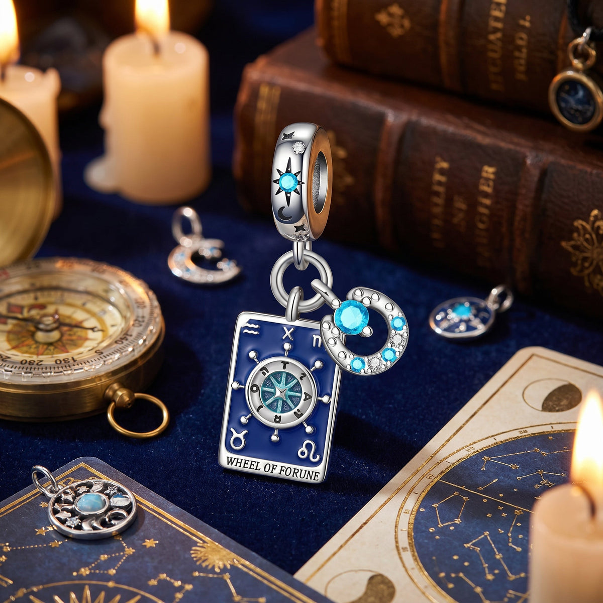 Tarotkort-charm La Roue de Fortune, farvede emaljer og zirkoner, til kvinder, model Rotalia