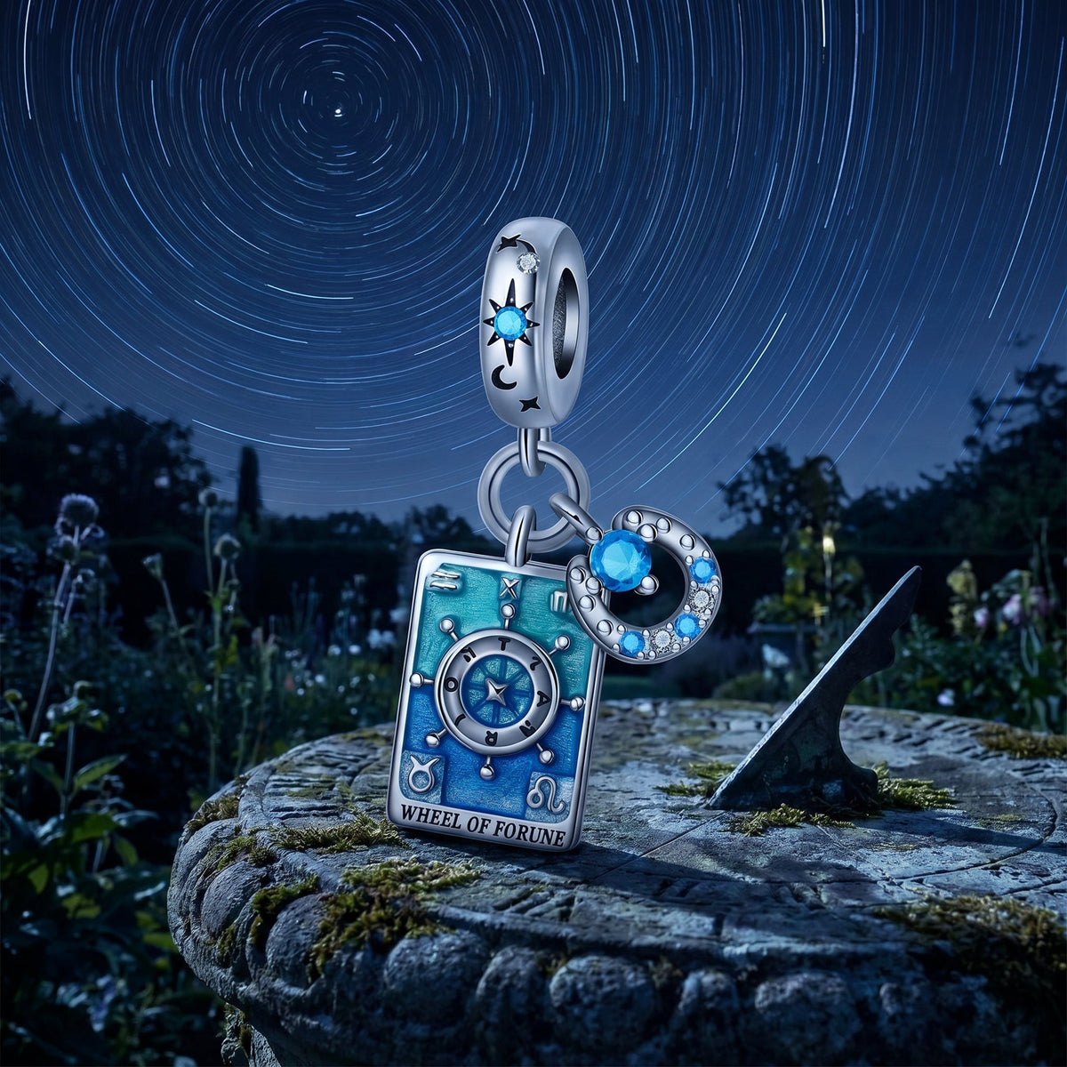Tarotkort-charm La Roue de Fortune, farvede emaljer og zirkoner, til kvinder, model Rotalia