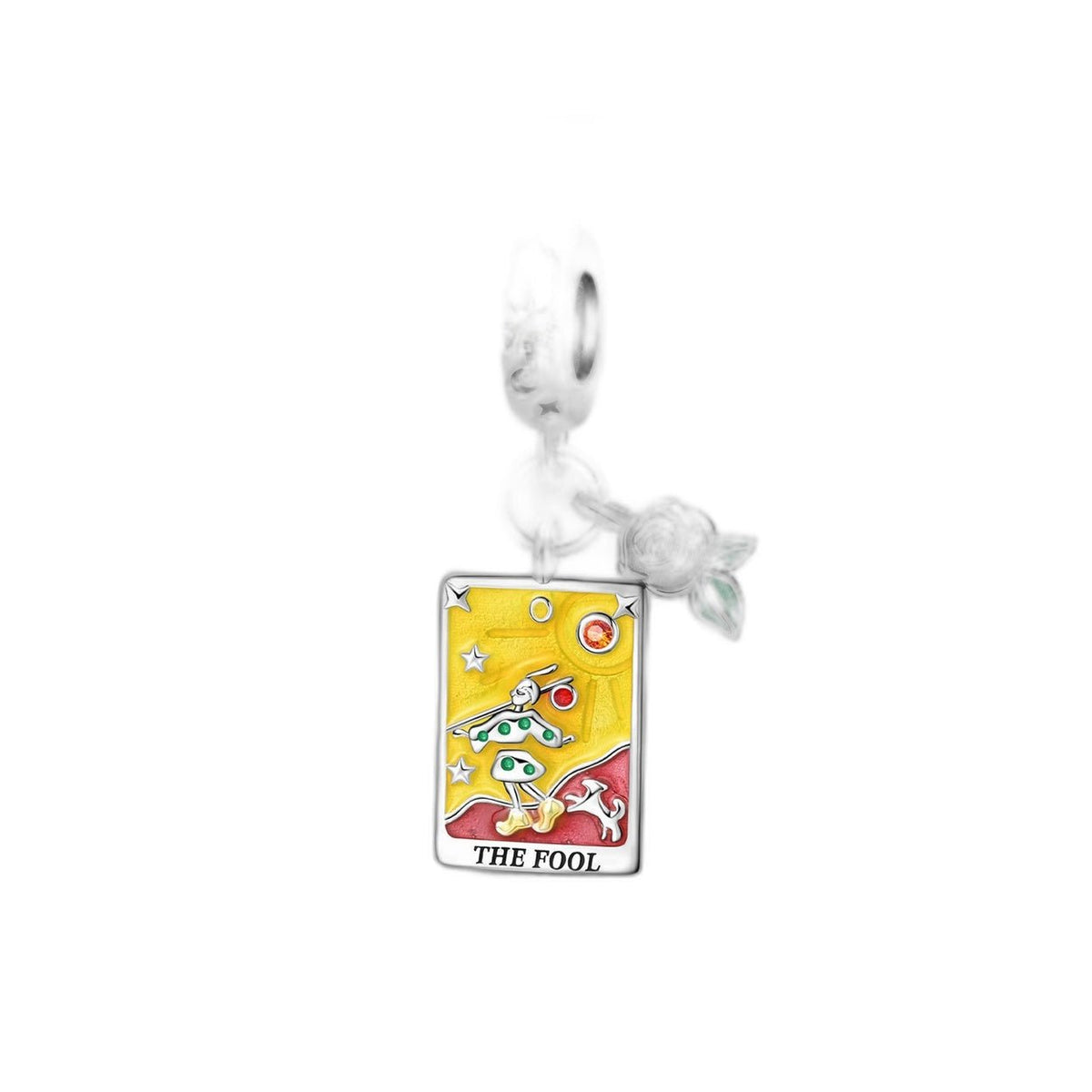 Charm Tarotkarte Der Narr, farbige Emaille und Zirkonia, für Damen, Modell Follia