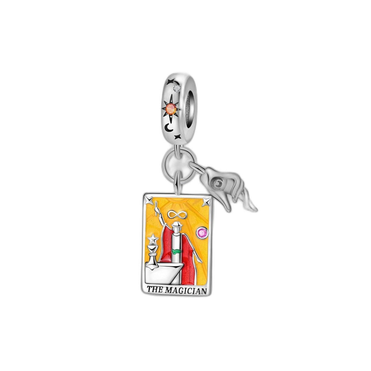 Charm Tarotkarte Der Magier, versilbertes Kupfer, farbige Emaille, Modell Arcanum