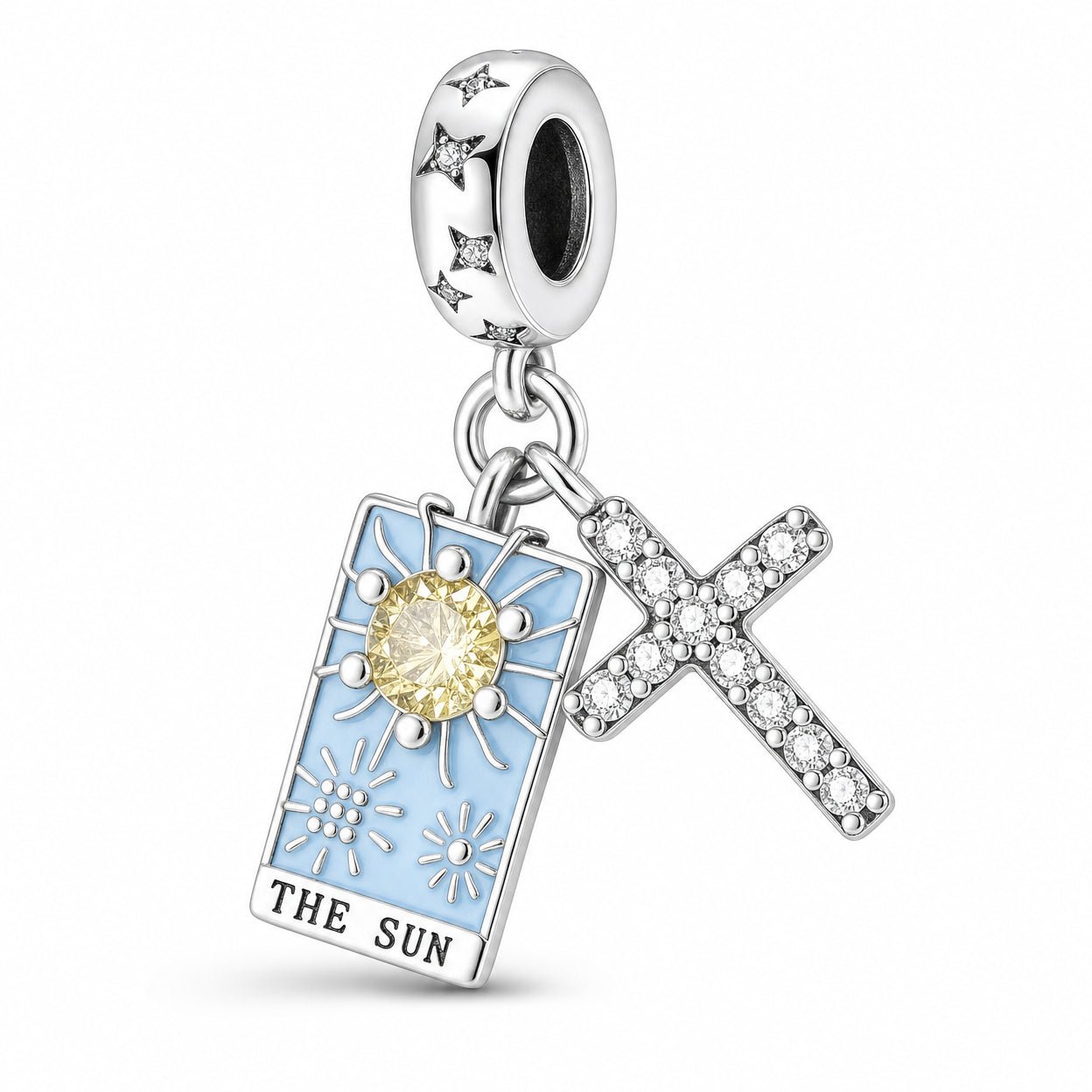 Klassisk charm, tarotkortet Solen + kors, til kvinder, model Solcroix