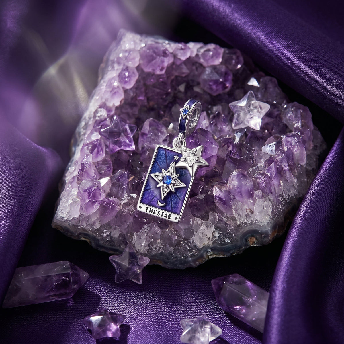 Charm tarotkortet Stjernen, farvet emalje og zirkoner, til kvinder, model Stellara