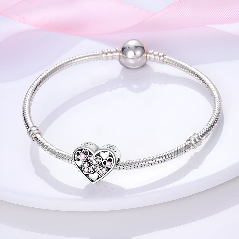 Pulsera con charm de corazón incrustado de corazones rosas, para mujer, modelo Athenais