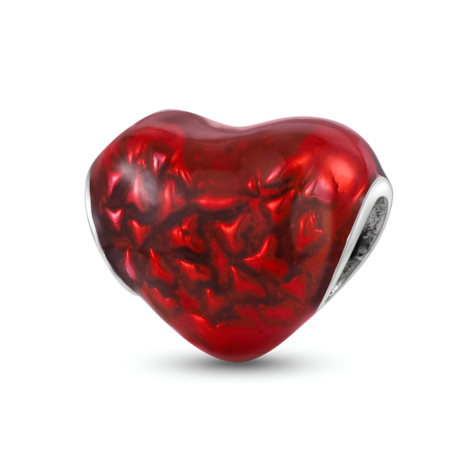 Charm pendentif cœur rouge vif en métal argenté brillant modèle Karina.