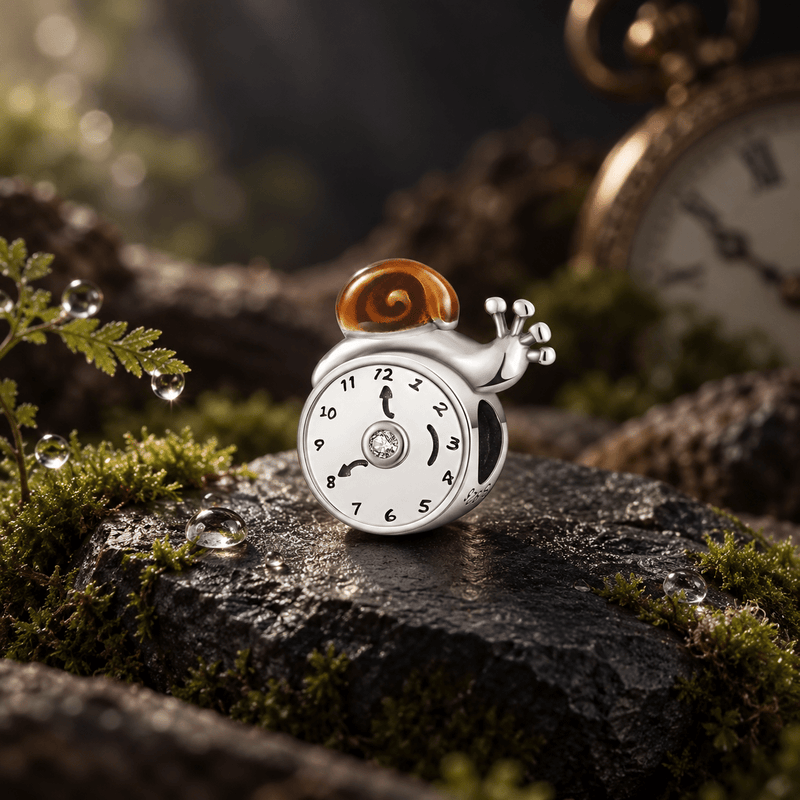 Charm escargot sur horloge émaillée, finition argentée, zircon central, modèle Cressida