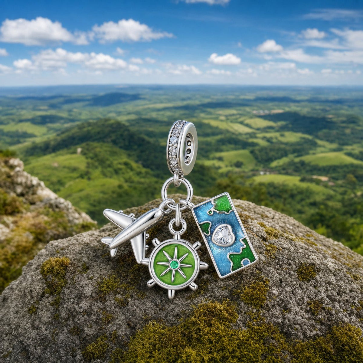 Globe pendant charm, world map motif, for women, Cartografia model