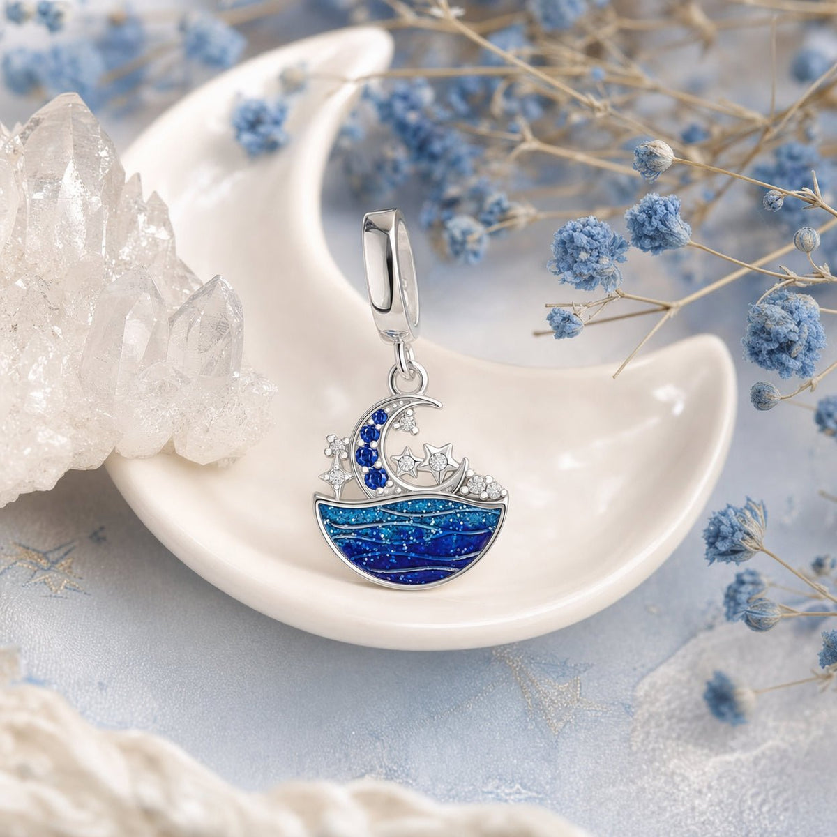Charm pendant, clair de lune sur l'océan, pour femme, modèle Selenia