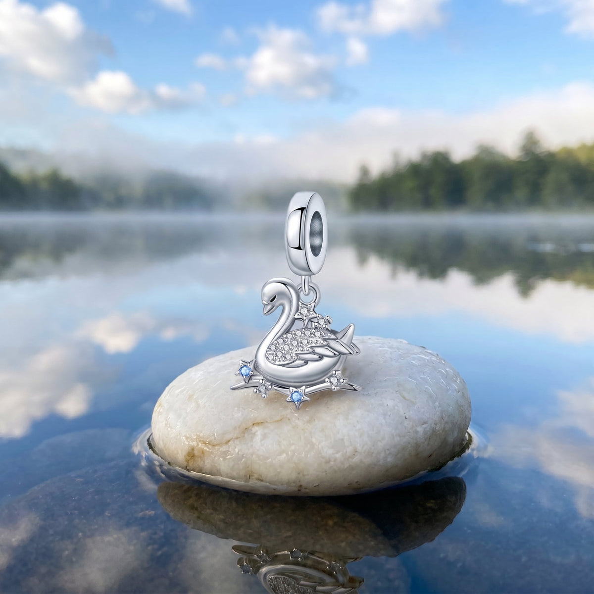 Charm pendant, cygne blanc mignon, pour femme, modèle Cygnea