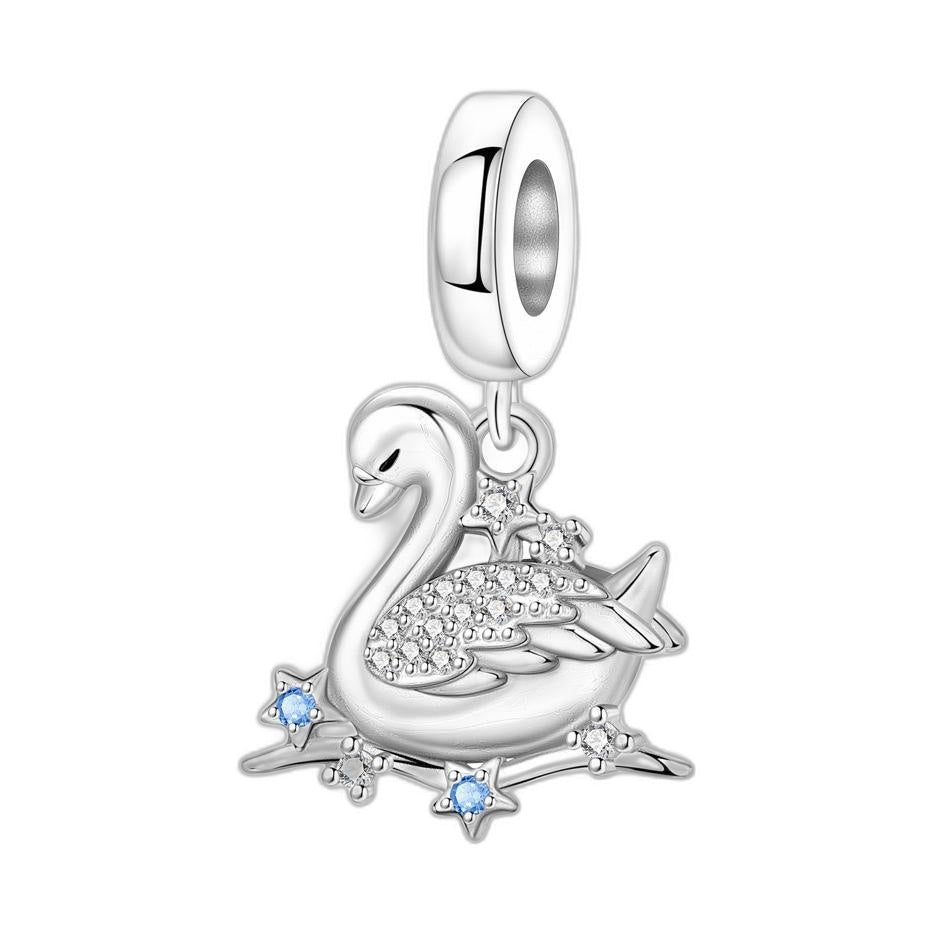 Charm pendant, cygne blanc mignon, pour femme, modèle Cygnea