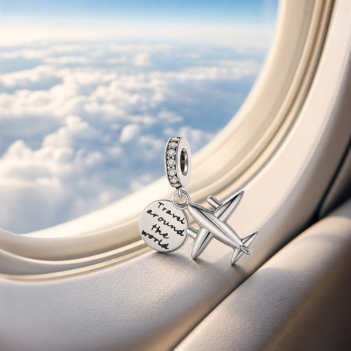 Charm pendant, travel duo airplane and globe, for women, Dualis model