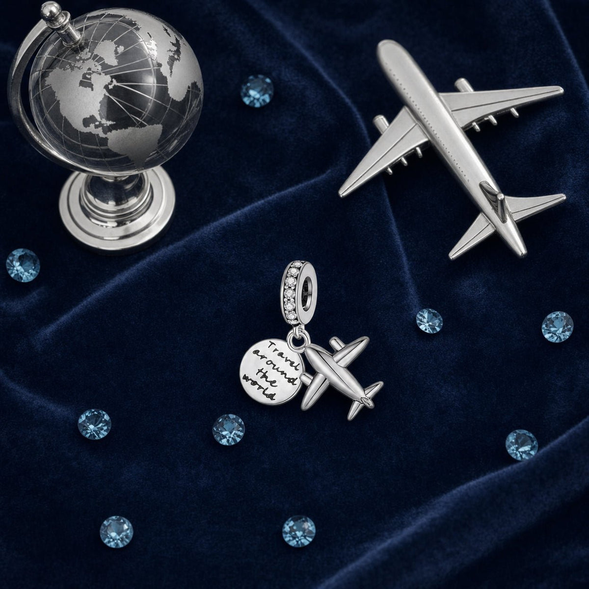 Charm pendant, travel duo airplane and globe, for women, Dualis model