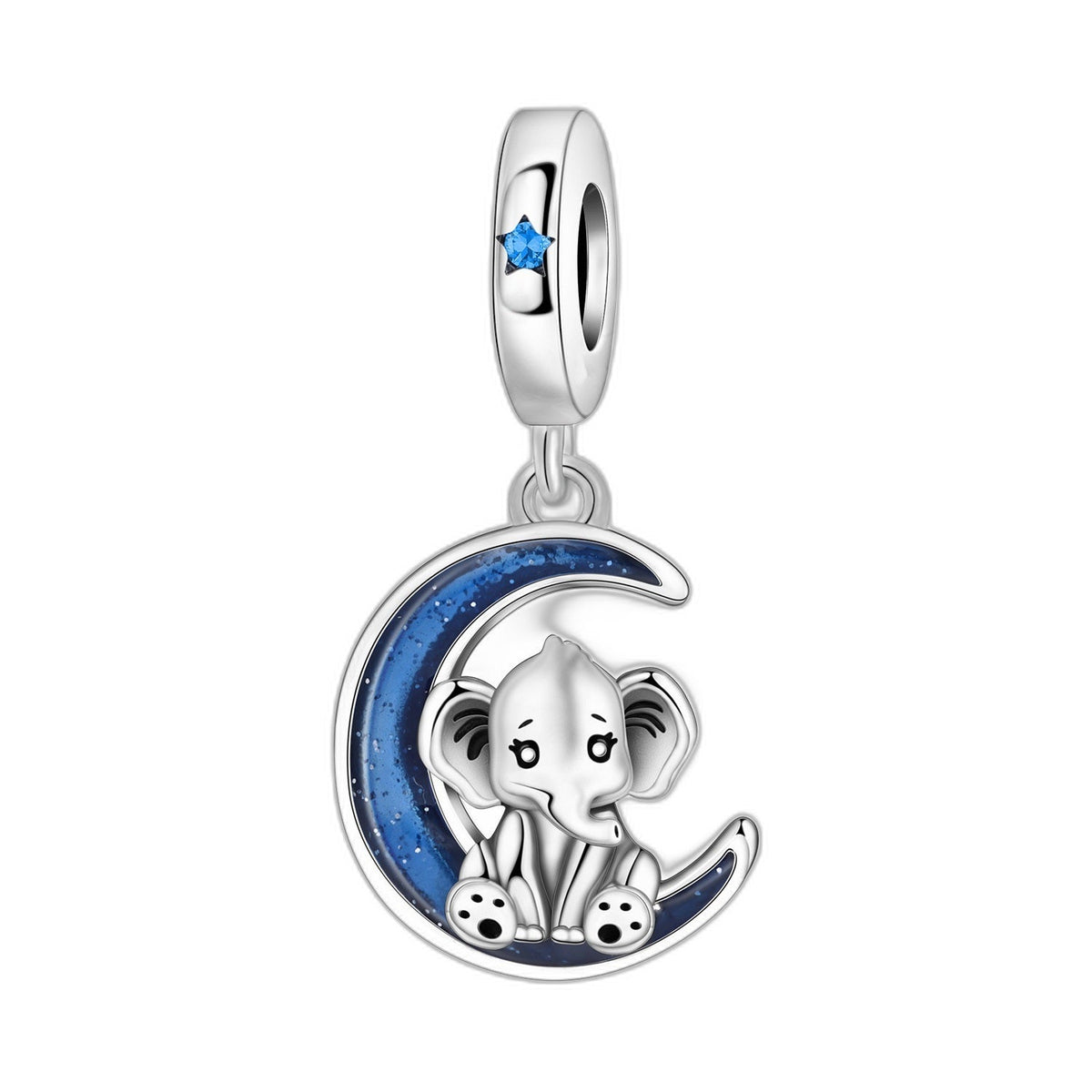 Charm pendant éléphant tenant une étoile en zircon, finition argentée, modèle Lunaphant