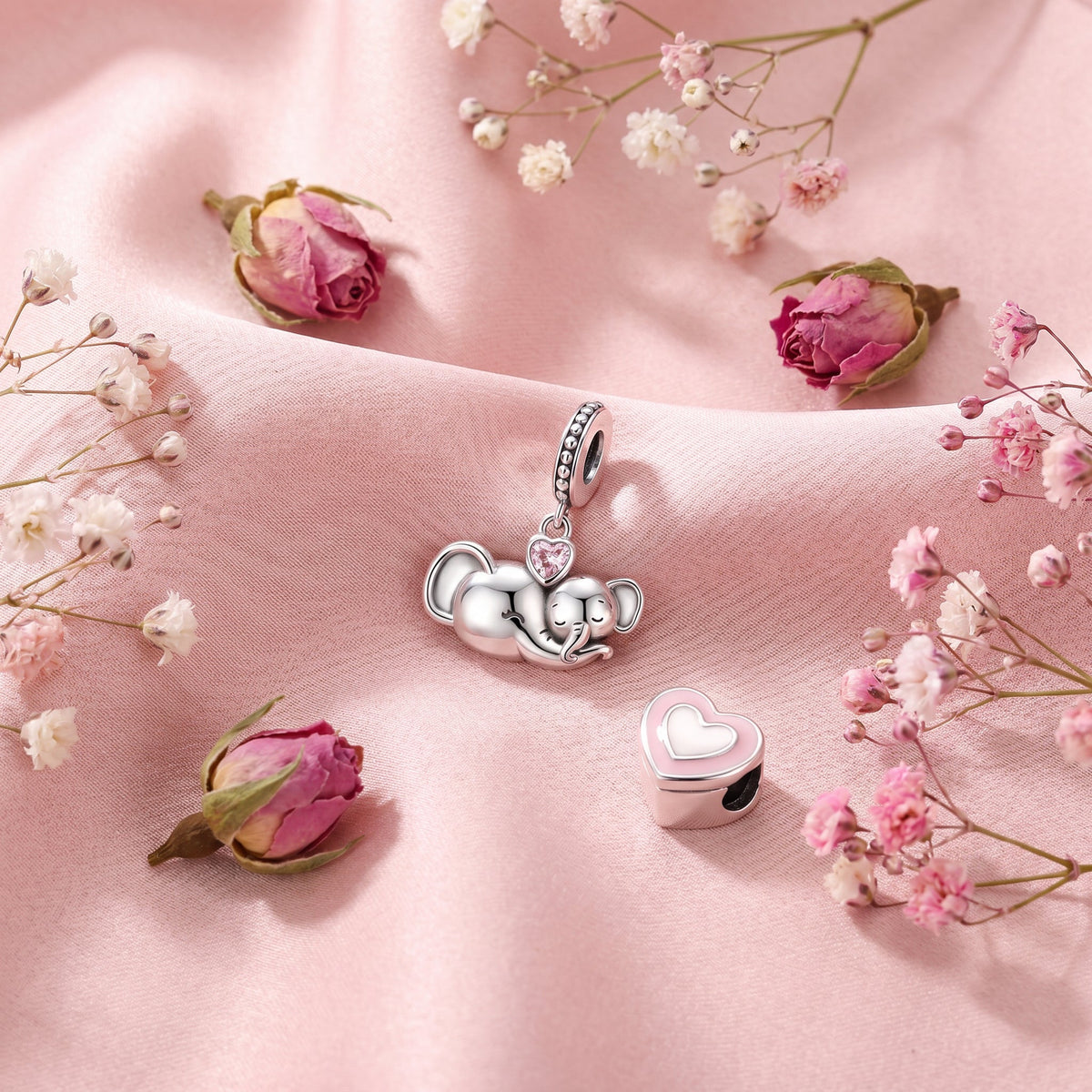 Charm pendant, éléphant mère bébé mignon, pour femme, modèle Elephamour
