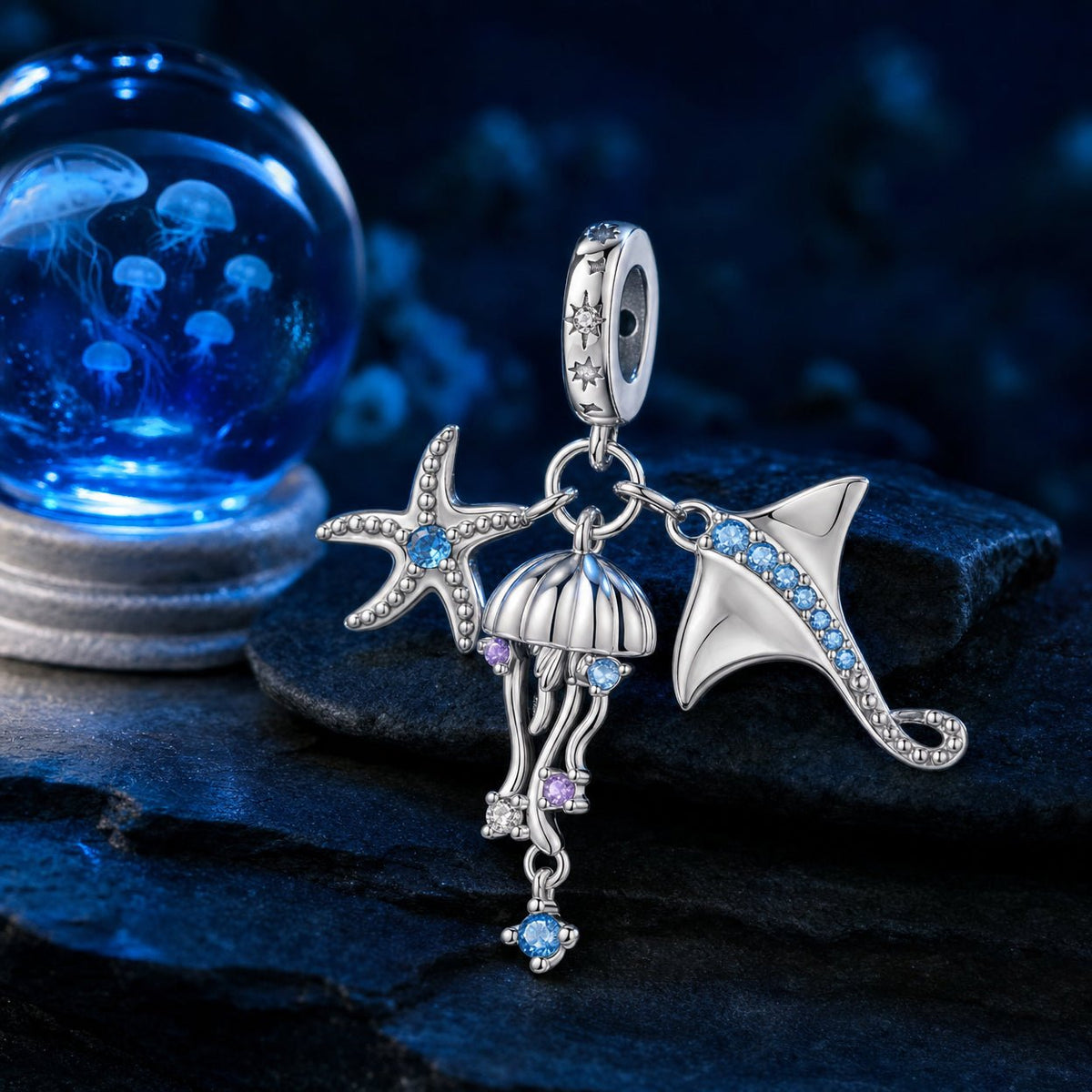 Charm pendant, étoile de mer, méduse et raie, pour femme, modèle Medusa