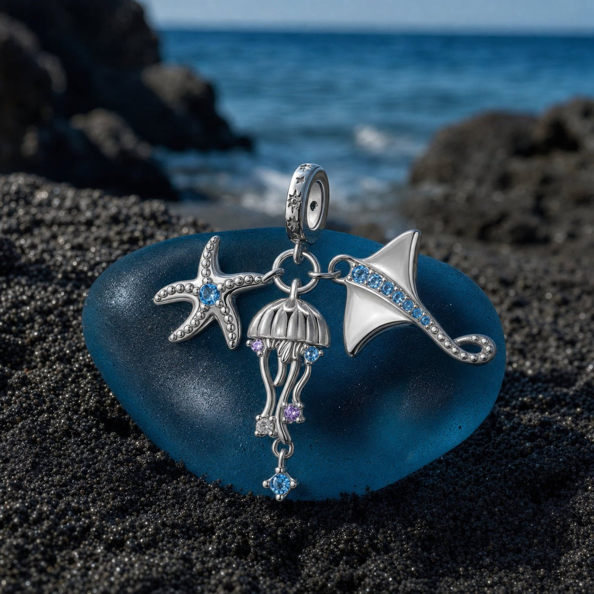 Charm pendant, étoile de mer, méduse et raie, pour femme, modèle Medusa