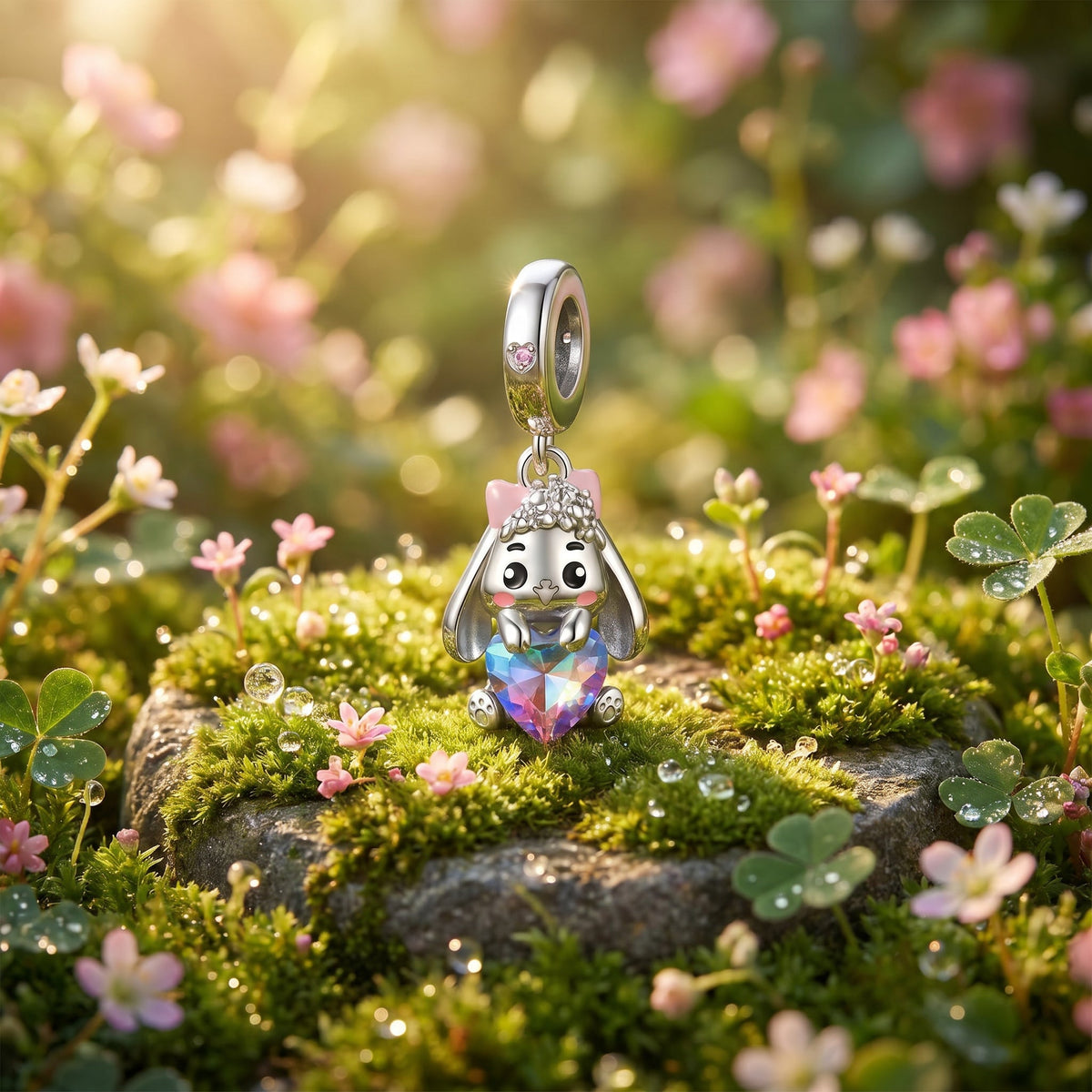 Charm pendant, lapin couronne fleurs mignon, pour femme, modèle Florabella