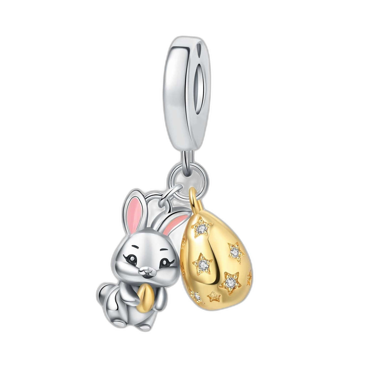 Easter bunny charm with golden egg adorned with zircons, for women, Pascalina model