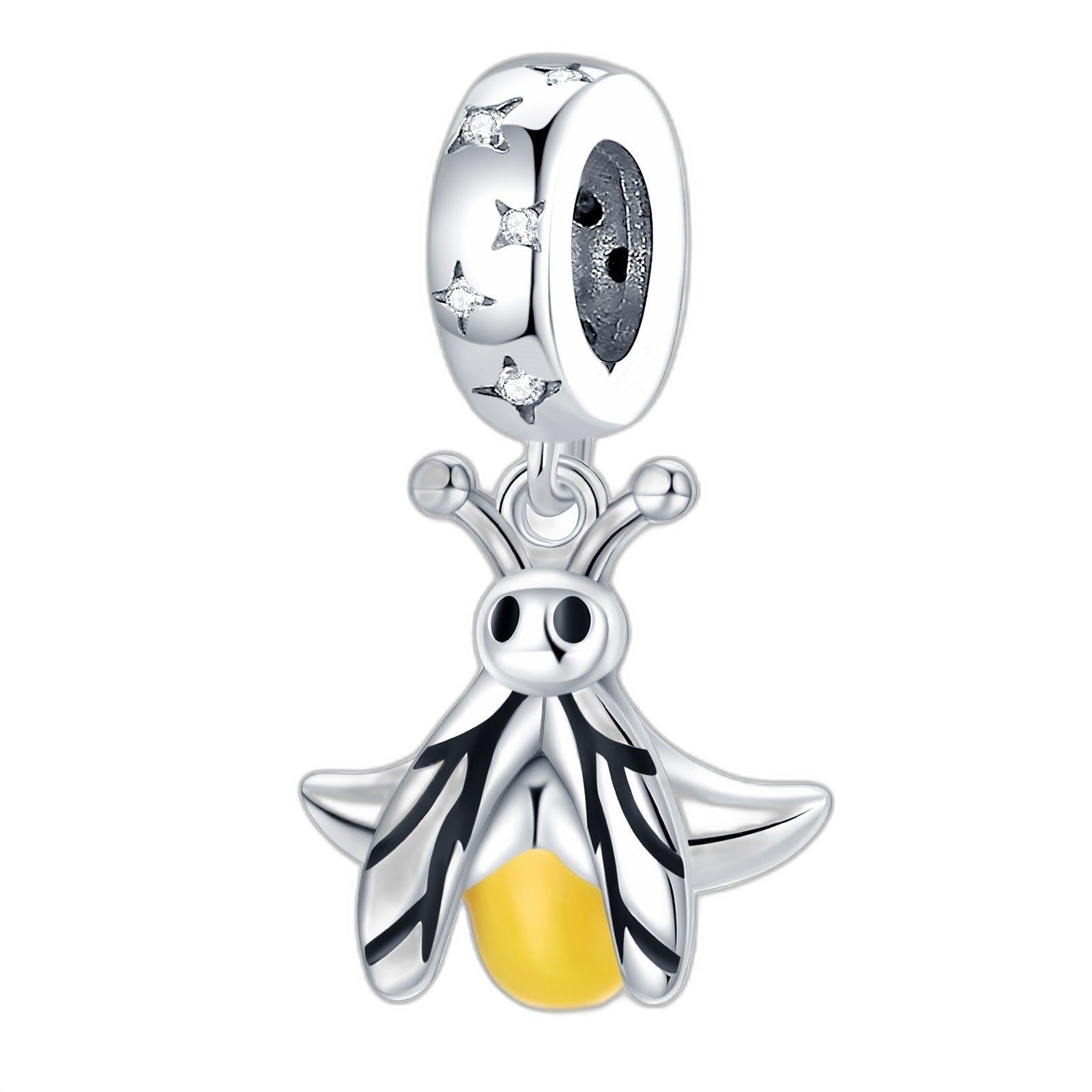 Charm pendant, Luciole souriante phosphorescente avec ailes nervurées et abdomen jaune, pour femme, modèle Luciole Souriante