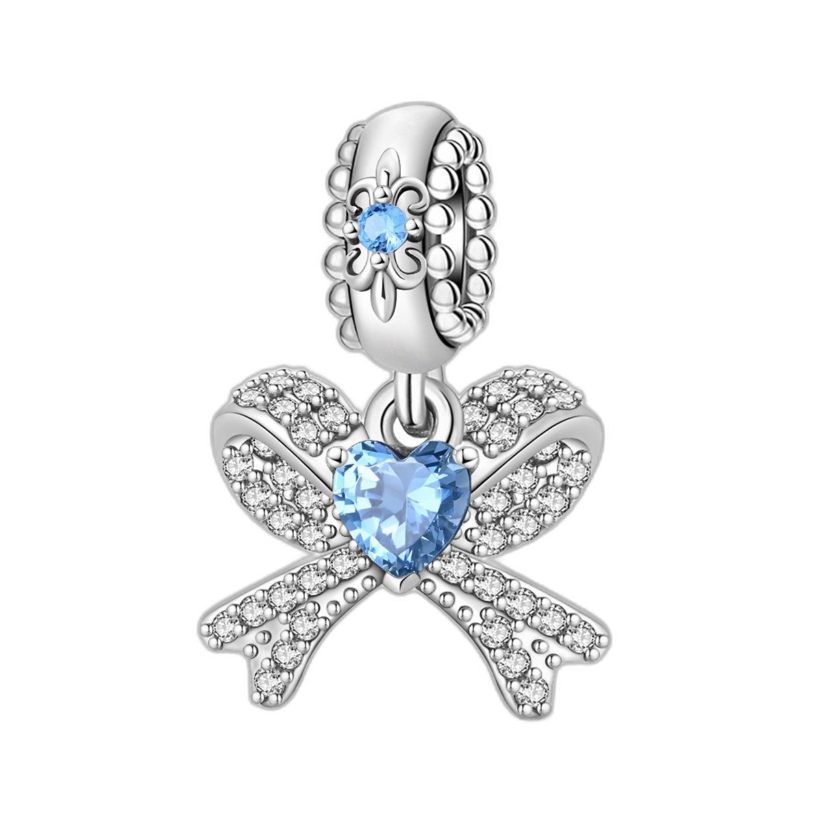 Charm pendant, diamond-studded bow tie with sky blue heart, for women, Fiocchina model