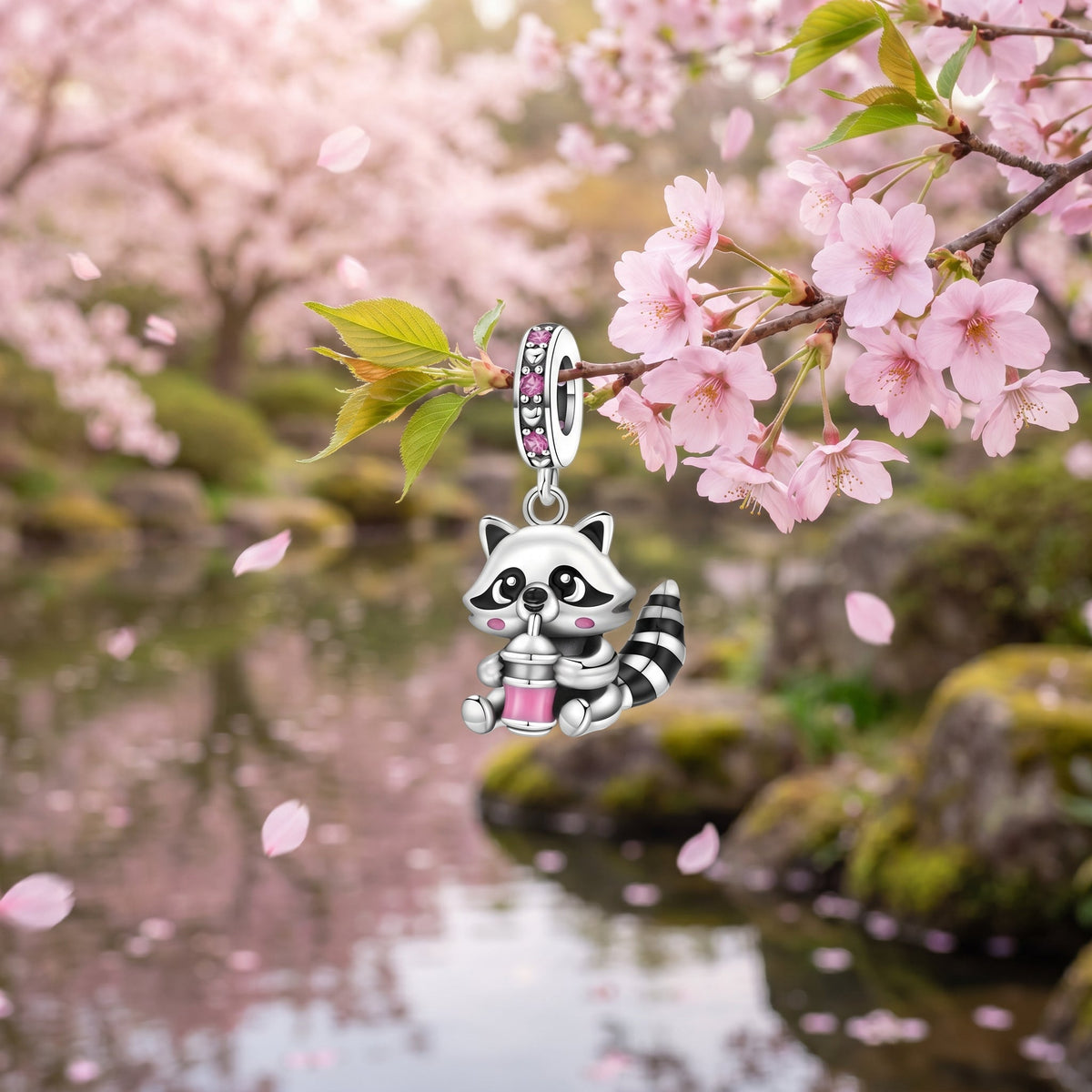 Charm-Anhänger, niedlicher Waschbär-Bubble-Tea, für Damen, Modell Ratonboba