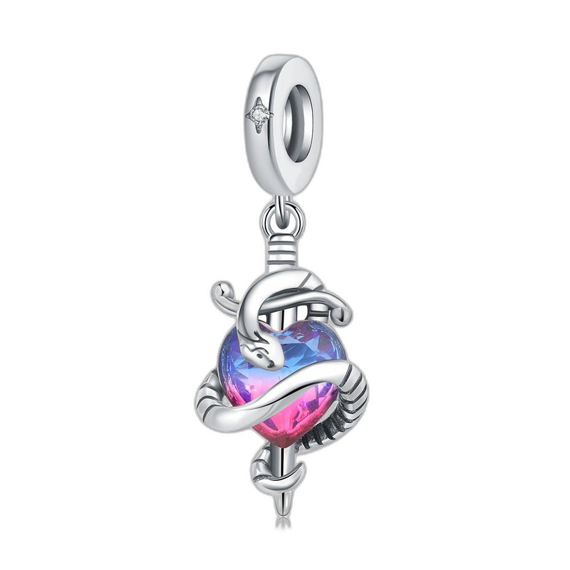 Colgante charm, serpiente corazón espada adorable, para mujer, modelo Serpentia