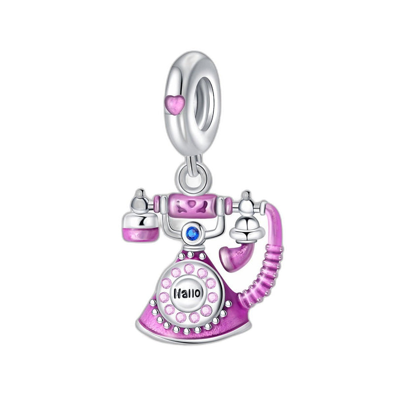 Bedel hanger, vintage paars-roze telefoon met draaischijf, voor dames, model Telephonia