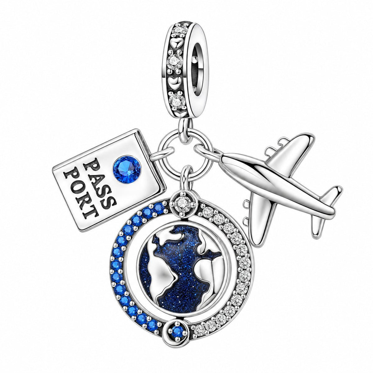 Charm pendant, world trio airplane globe and passport, for women, Globalia model
