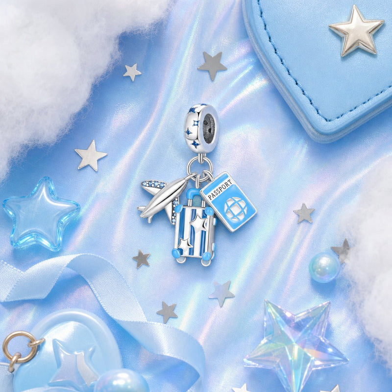 Charm pendant, trio voyage avion passeport irisé et valise, pour femme, modèle Iridesca