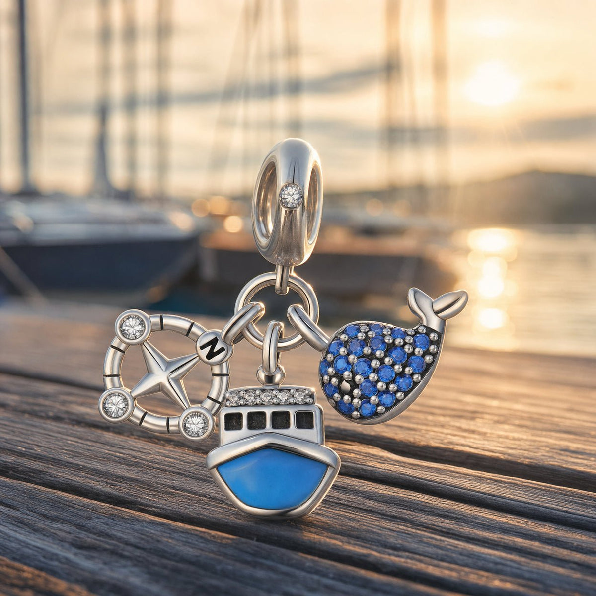 Charm-Anhänger, maritimes Reise-Trio, für Damen, Modell Navig