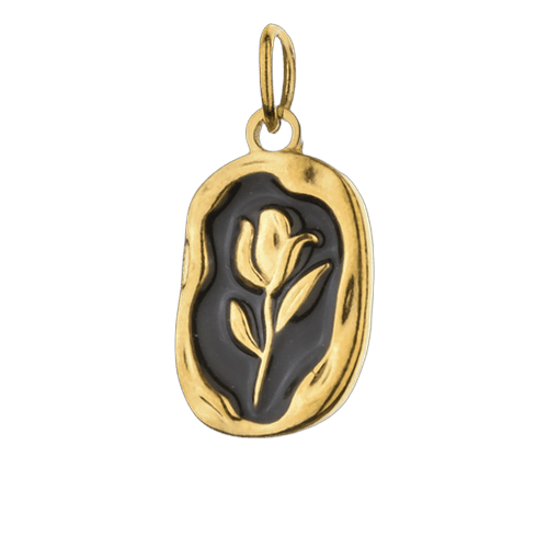 Charm pendant tulipe noire, pour femme, modèle Alaya