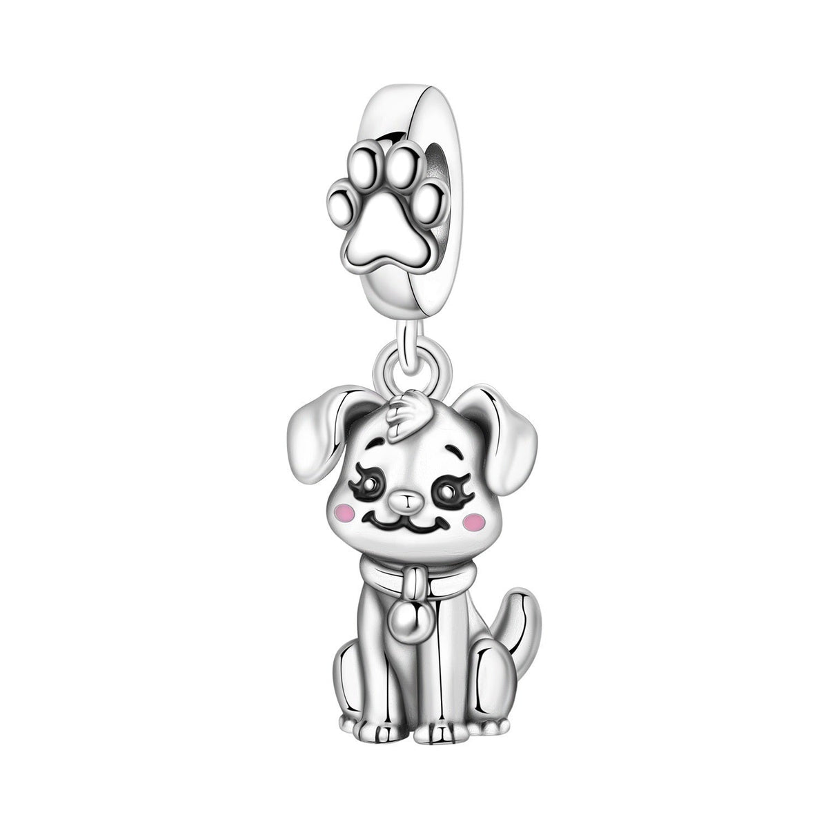 Dog Pendant Charm with Paw Print, silver finish, for women, Faithful Companion model