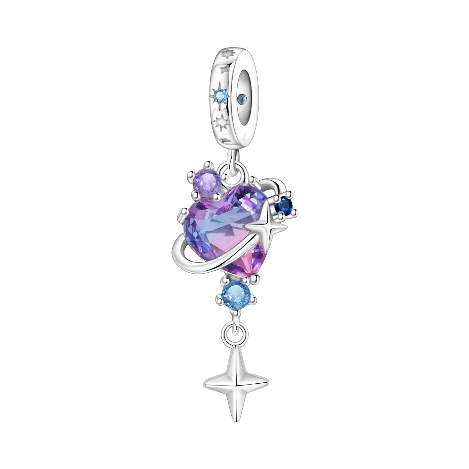 Bedel, hemelhanger van zilver en zirkonia, voor dames, model Hart Satellite Violet