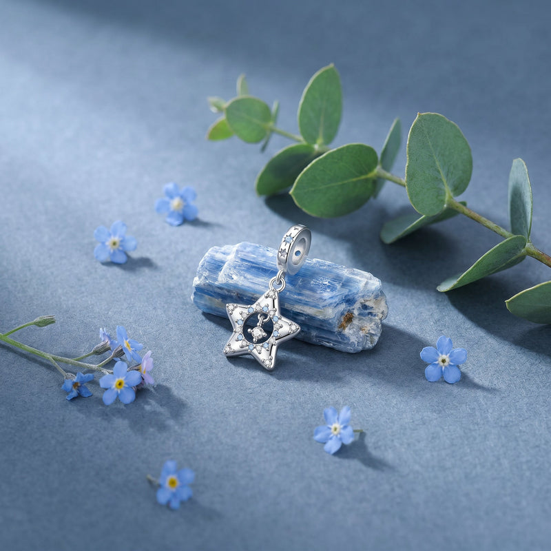 Charm, Pendentif céleste en argent et zircons, pour femme, modèle Étoile Scintillante Bleue