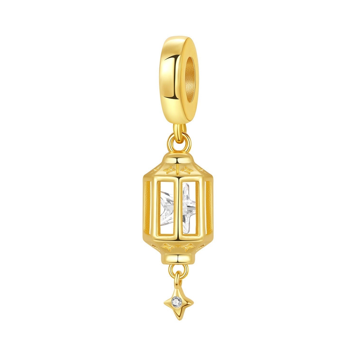 Charm, Pendente celeste em prata e zircónias, para mulher, modelo Lanterna Estrelada Dourada