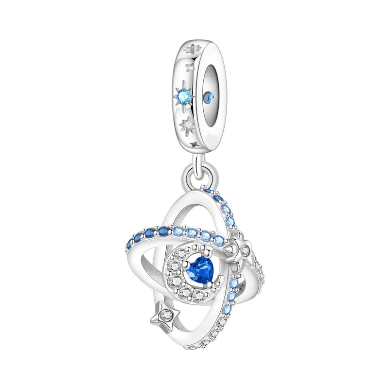 Charm, pendente celeste in argento e zirconi, per donna, modello Orbita Lunare Blu