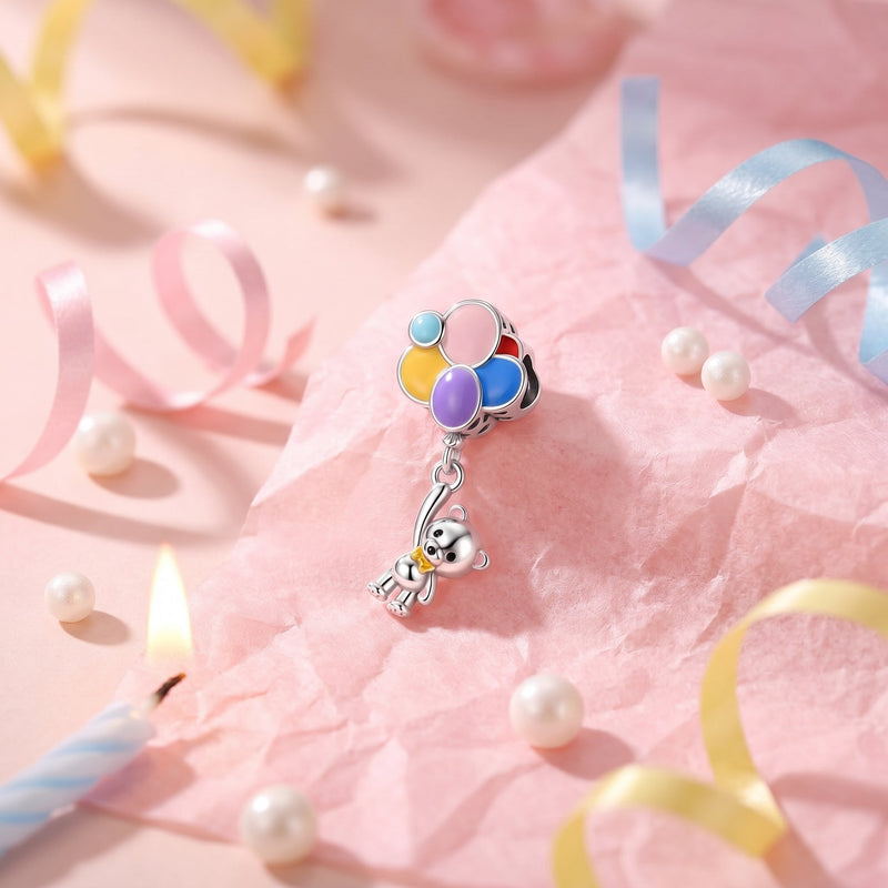 Charm, Pendentif cirque et fête foraine en argent, pour femme, modèle Ourson aux Ballons
