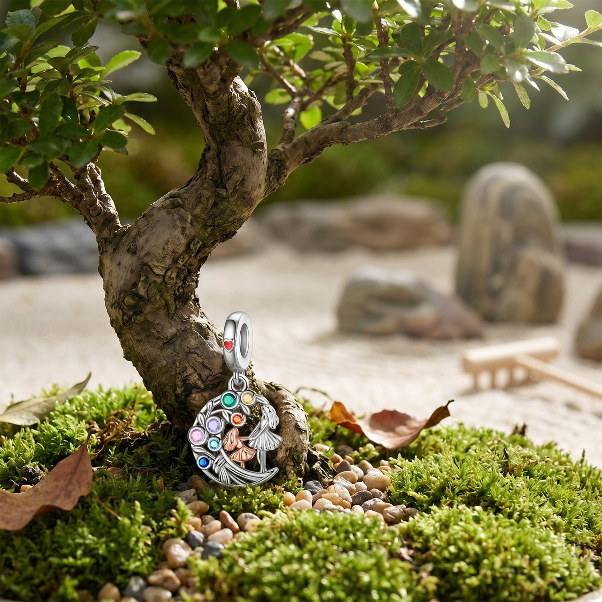 Charm Arbre de Vie, silhouette mere et fille dansantes, zircons multicolores, pour femme, modele Arbre de Vie Mere et Fille
