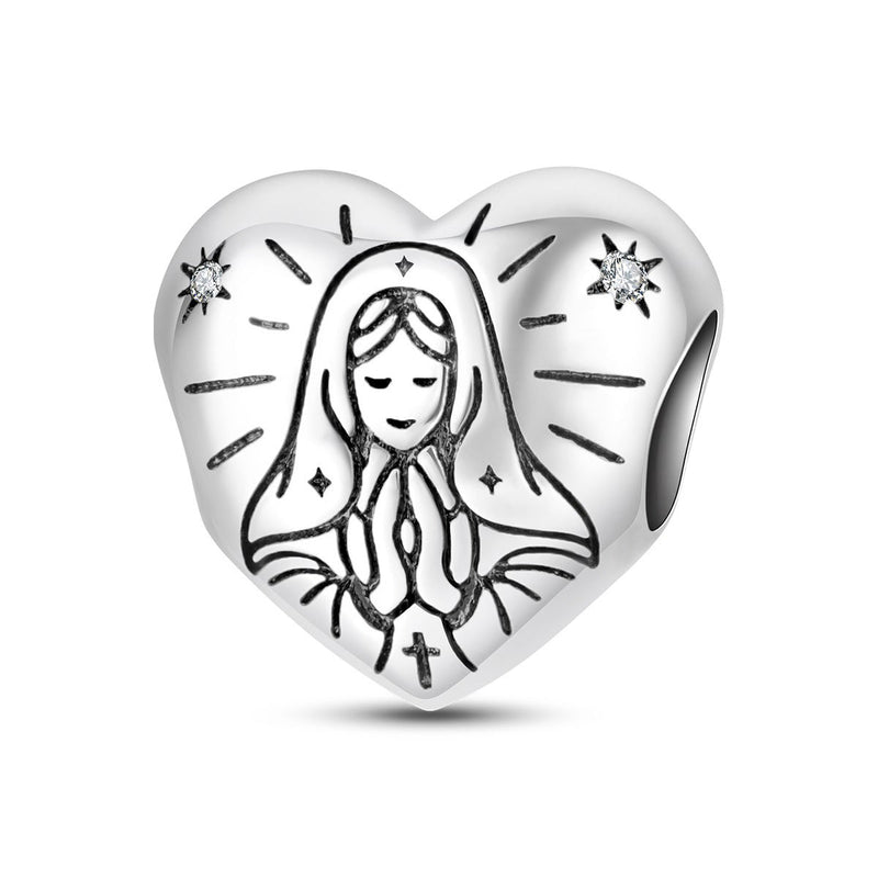 Charm, Pendentif famille et spiritualité en argent, pour femme, modèle Cœur Vierge en Prière