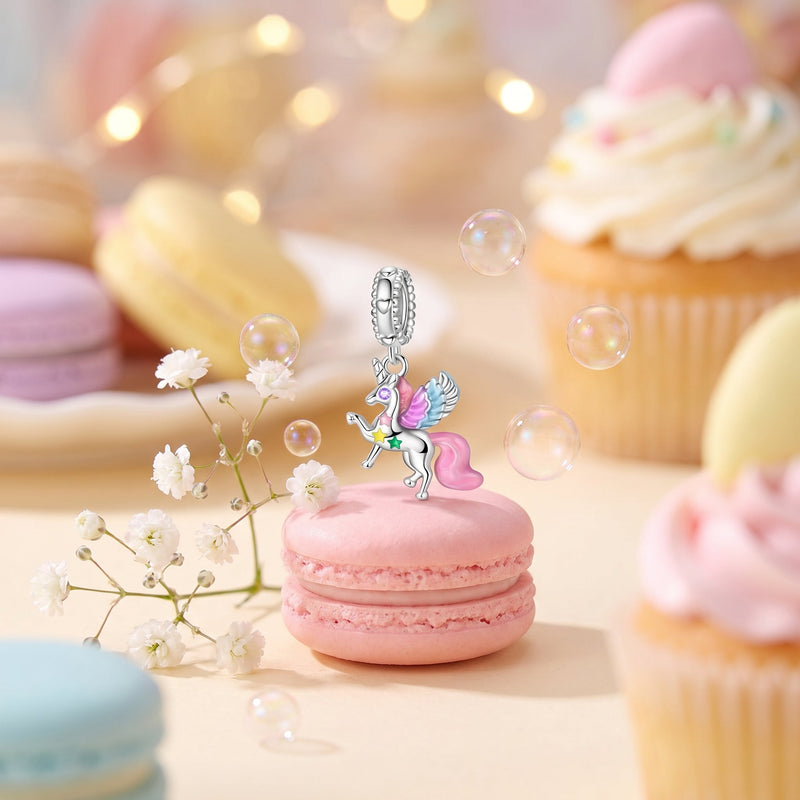 Charm, Pendentif licorne magique en argent, pour femme, modèle Licorne Féerique Ailée